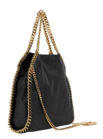 Shop Stella Mccartney '3chain' Mini Black Tote Bag With Logo Engraved On Charm In Faux Leather Woman