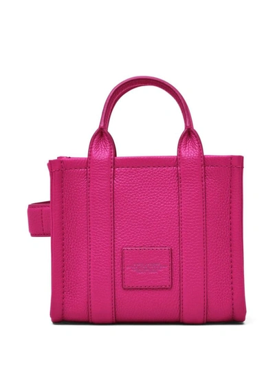 Shop Marc Jacobs 'the Micro Tote Bag' Fuchsia Shoulder Bag With Logo In Grainy Leather Woman In Violet