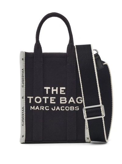 Shop Marc Jacobs 'the Phone Tote' Black Tote Bag With Logo Lettering In Cotton Blend Woman