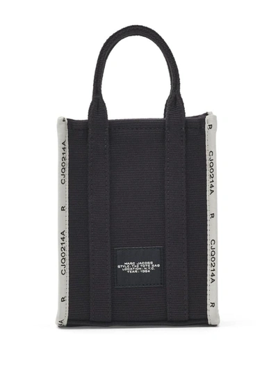 Shop Marc Jacobs 'the Phone Tote' Black Tote Bag With Logo Lettering In Cotton Blend Woman