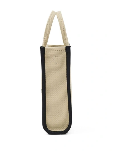 Shop Marc Jacobs 'the Phone Tote' Beige And Black Tote Bag With Logo Lettering In Cotton Blend Woman In White