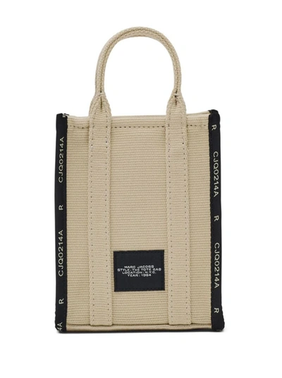 Shop Marc Jacobs 'the Phone Tote' Beige And Black Tote Bag With Logo Lettering In Cotton Blend Woman In White