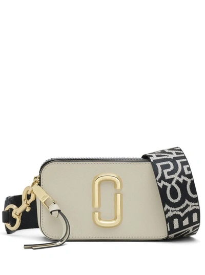 Shop Marc Jacobs 'the Snapshot' Grey Shoulder Bag With Metal Logo At The Front In Leather Woman In White