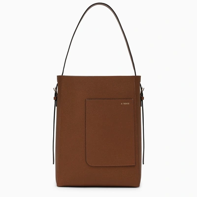Shop Valextra | Medium Chocolate-coloured Leather Bucket Bag In Brown