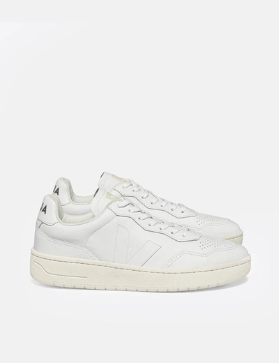 Shop Veja V-90 O.t. Leather Trainers In White
