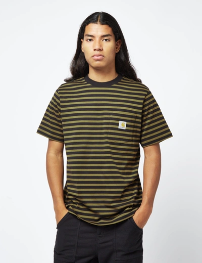 Shop Carhartt -wip Seidler Pocket T-shirt (seidler Stripe) In Green