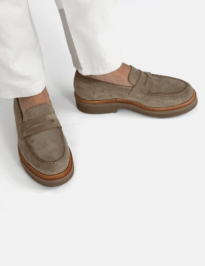 Shop Grenson Peter Loafer (suede Leather) In Brown