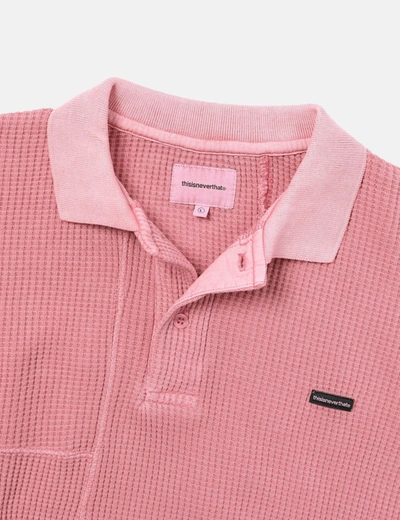 Shop Thisisneverthat Waffle Long Sleeve Polo Shirt In Pink