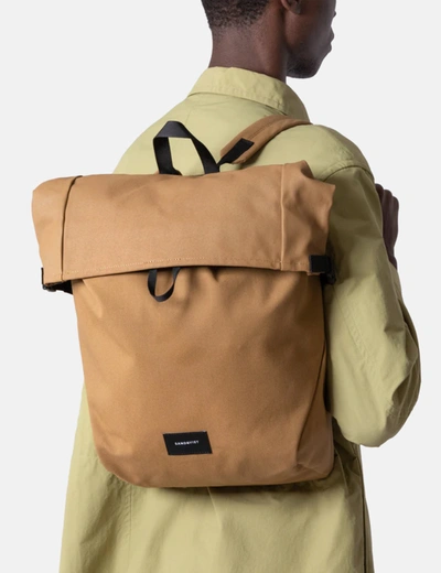 Shop Sandqvist Alfred Rolltop Backpack (polycotton)- Bronze/black In Brown