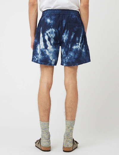 Shop Bhode Drawstring Tie Dye Shorts (seersucker) In Navy Blue