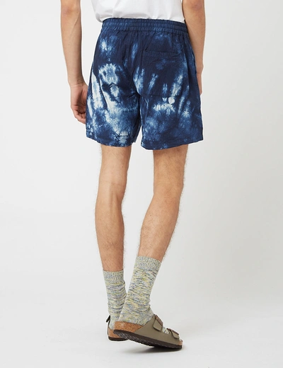 Shop Bhode Drawstring Tie Dye Shorts (seersucker) In Navy Blue