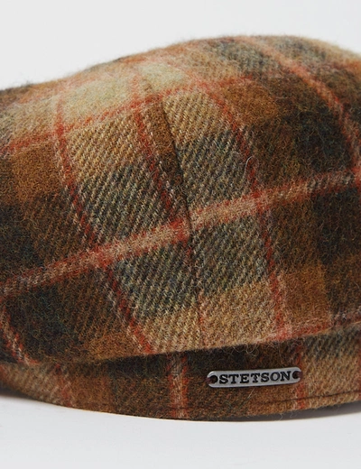 Shop Stetson Hats Stetson Hatteras Lambswool Check Flat Cap In Brown
