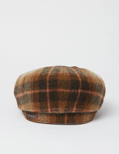 Shop Stetson Hats Stetson Hatteras Lambswool Check Flat Cap In Brown