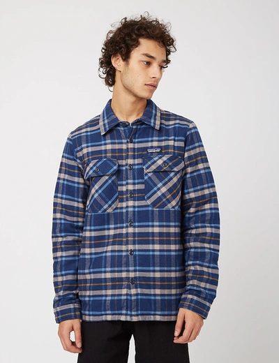 Shop Patagonia Insulated Fjord Flannel Jacket In Navy Blue