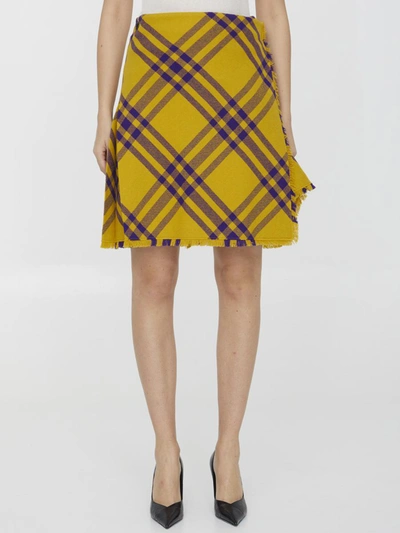 Shop Burberry Check Wool Kilt In Yellow