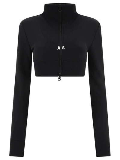 Shop Courrèges "maxi Rib" Cropped Tracksuit In Black