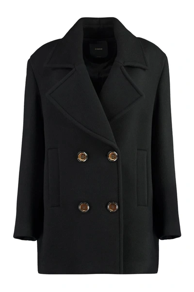 Shop Pinko Double-breasted Wool Coat In Black