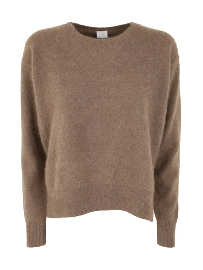 Shop C.t.plage Crew Neck Sweater With Side Slits Clothing In Brown