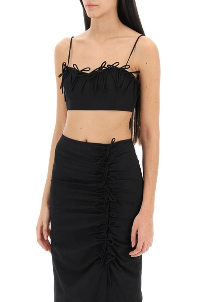 Shop Ganni Cropped Top With Ornamental Bows In Black