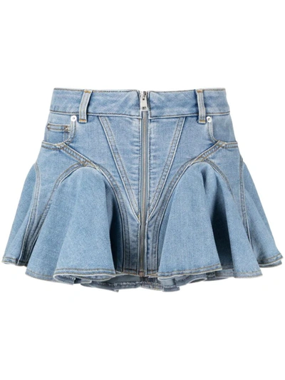 Shop Mugler Mini Denim Skirt In Blue