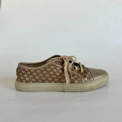 Pre-owned Gucci Metallic Gg Canvas And Leather Low Top Sneakers, 37.5
