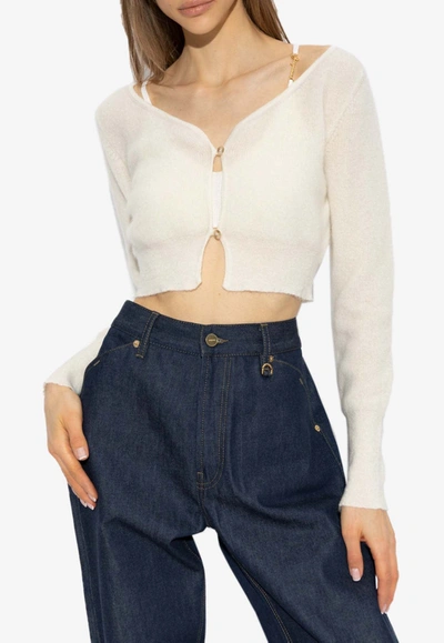 Shop Jacquemus Alzou Cropped Mohair Cardigan In White