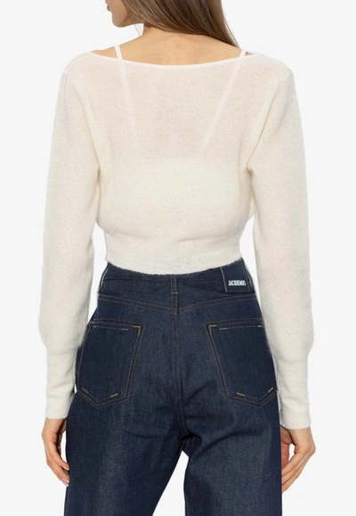Shop Jacquemus Alzou Cropped Mohair Cardigan In White