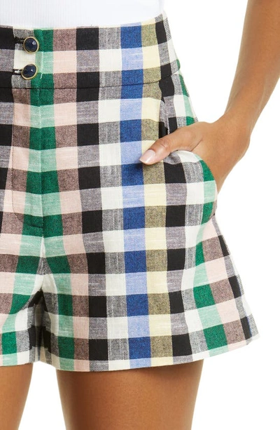 Shop Veronica Beard Delson High Waist Check Cotton Blend Shorts In Multi