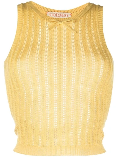Shop Cormio Rossana Ribbed Knitted Vest In Yellow