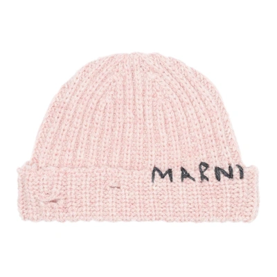 Shop Marni Wool Beanie Hat In Nude & Neutrals