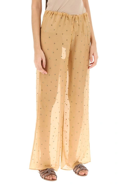 Shop Oseree Oséree Pajama Pants With Rhinestones In Beige