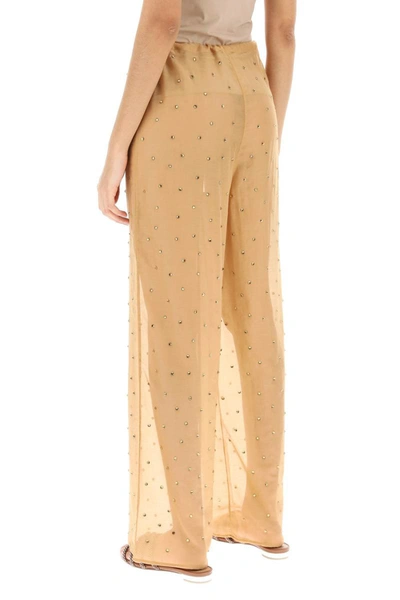 Shop Oseree Oséree Pajama Pants With Rhinestones In Beige
