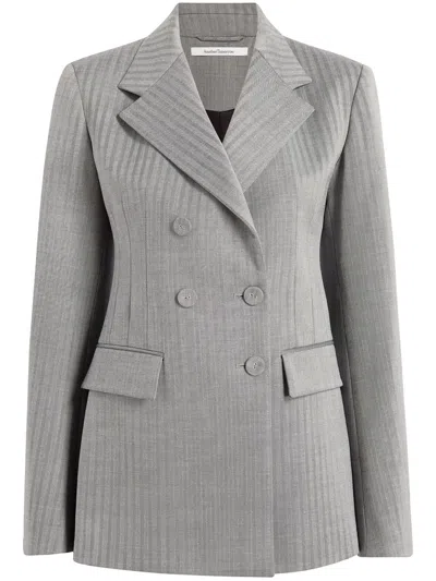 Another Tomorrow Double Breasted Structured Jacket In Grau
