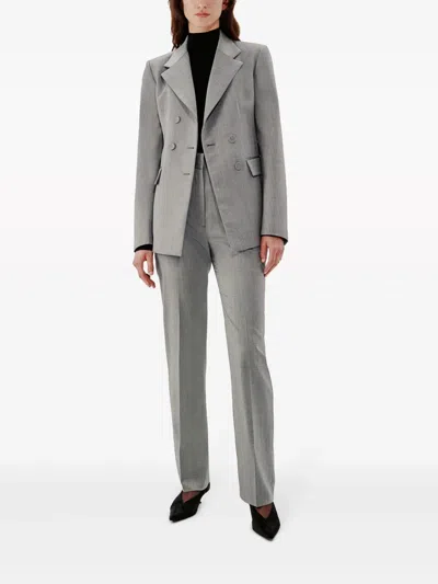 Another Tomorrow Double Breasted Structured Jacket In Grau