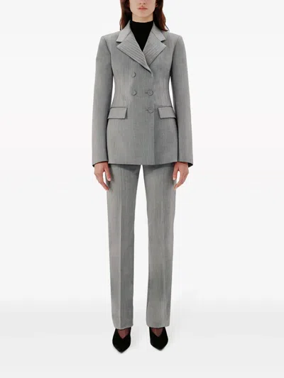 Another Tomorrow Double Breasted Structured Jacket In Grau