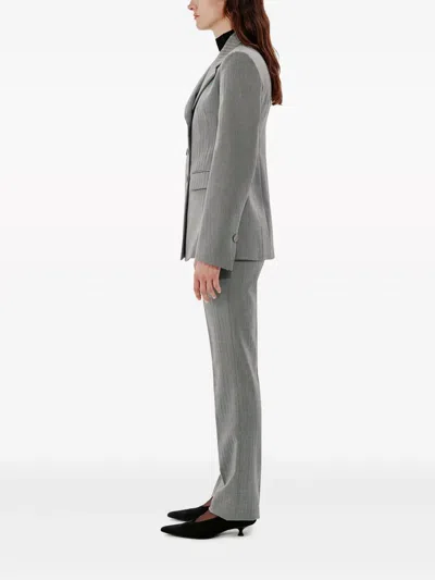 Another Tomorrow Double Breasted Structured Jacket In Grau