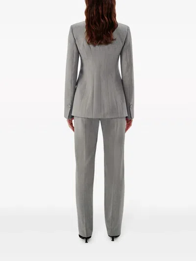 Another Tomorrow Double Breasted Structured Jacket In Grau