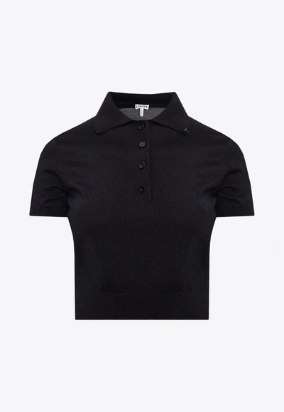 Shop Loewe Cropped Polo T-shirt In Black
