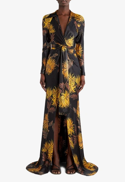 Etro Dahlia Print Wrap Gown In Multicolor