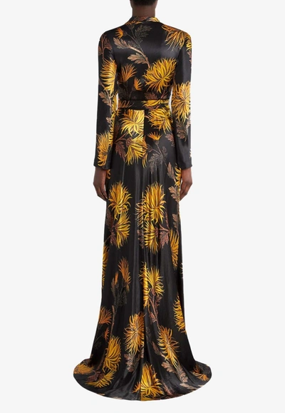 Etro Dahlia Print Wrap Gown In Multicolor