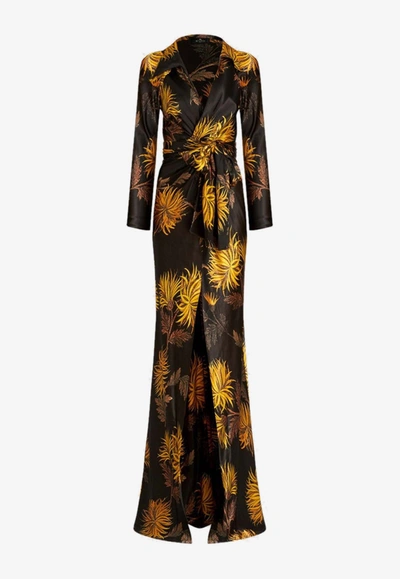 Etro Dahlia Print Wrap Gown In Multicolor