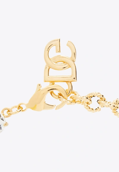 Shop Dolce & Gabbana Dg Logo Choker Necklace With Rhinestone Embellishments In Gold
