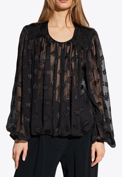 Shop Dolce & Gabbana Dg Logo Jacquard Sheer Blouse In Black