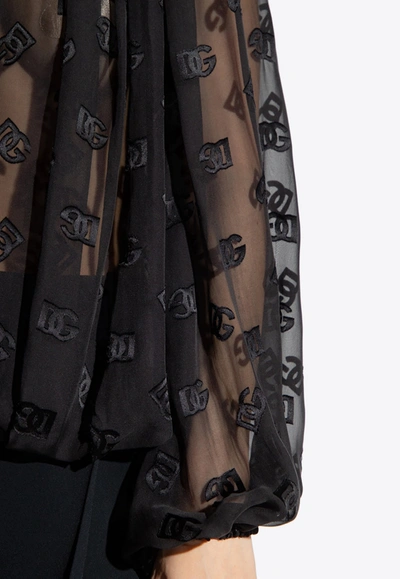 Shop Dolce & Gabbana Dg Logo Jacquard Sheer Blouse In Black