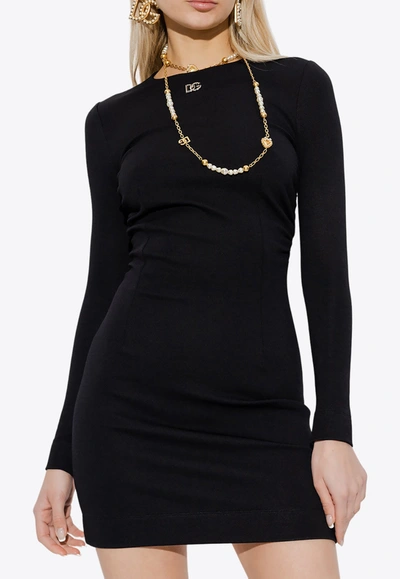 Dolce & Gabbana Dg Logo Long-sleeved Mini Dress In Black