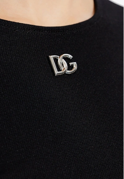 Dolce & Gabbana Dg Logo Long-sleeved Mini Dress In Black
