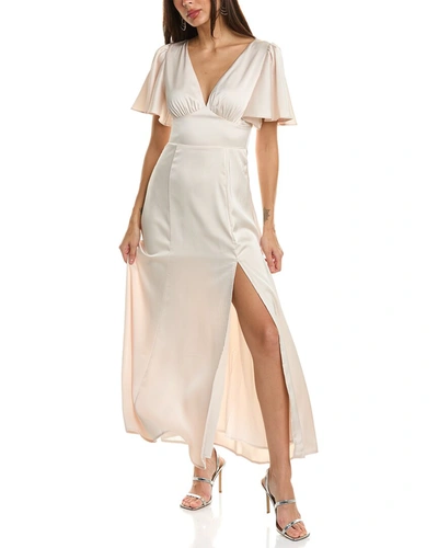Shop Dress Forum Satin Flutter Sleeve Plunging Maxi Dress In Beige