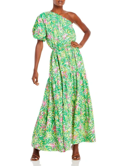 Shop S/w/f Womens One Shoulder Puff Sleeve Maxi Dress In Green