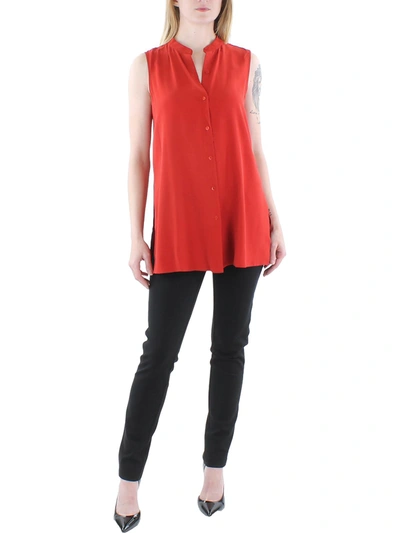 Shop Eileen Fisher Womens Silk Banded Collar Blouse In Red
