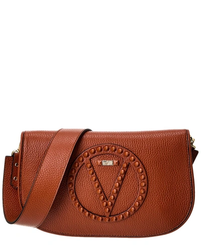 Shop Valentino By Mario Valentino Hilat Rock Leather Shoulder Bag In Brown